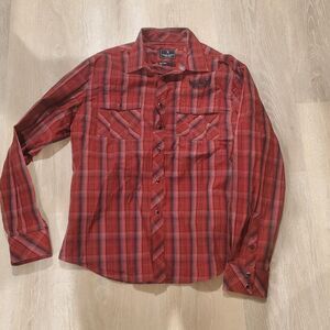 Marc Ecko 72 Times Square New York Mens Red Long Sleeve Button Up Shirt Large